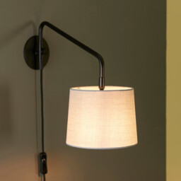 Carlson 1 Light Wall Light Matt Black & Light Grey Cotton Mix, E14 - thumbnail 3