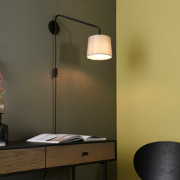 Carlson 1 Light Wall Light Matt Black & Light Grey Cotton Mix, E14 - thumbnail 5