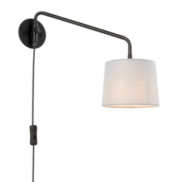 Carlson 1 Light Wall Light Matt Black & Light Grey Cotton Mix, E14 - thumbnail 1