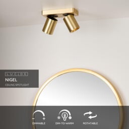 Nigel Modern Twin Ceiling Spotlight - LED Dim to warm - GU10 - 2x5W 2200K/3000K - Matt Gold, Brass - thumbnail 2