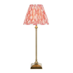 Lille Antique Brass Plate Table Lamp with Coral Pink Fabric Ikat Shade 25cm B22 - thumbnail 1
