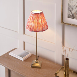Lille Antique Brass Plate Table Lamp with Coral Pink Fabric Ikat Shade 25cm B22 - thumbnail 5