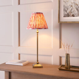 Lille Antique Brass Plate Table Lamp with Coral Pink Fabric Ikat Shade 25cm B22 - thumbnail 2