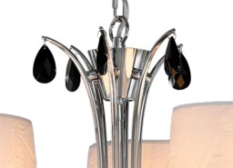 Andrea Ceiling Pendant 88cm Round, Polished Chrome, White Shades, Black Crystal Droplets - thumbnail 5
