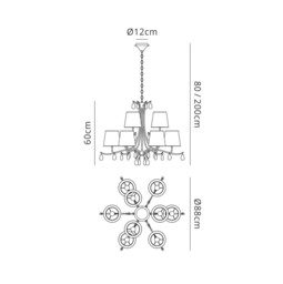 Andrea Ceiling Pendant 88cm Round, Polished Chrome, White Shades, Black Crystal Droplets - thumbnail 2