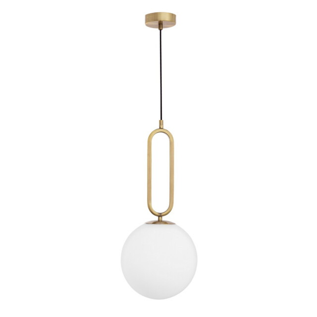 Grus 25cm Globe Pendant Ceiling Light Brass Metal Opal Glass LED E27 - image 1