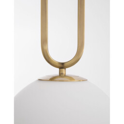 Grus 25cm Globe Pendant Ceiling Light Brass Metal Opal Glass LED E27 - thumbnail 3