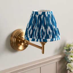 Step Fold Brushed Aged Brass Plate Wall Light with Marlin Blue Fabric Ikat Shade 16cm B22 - thumbnail 3