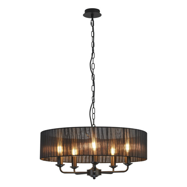 Banyan 5 Light Multi Arm Pendant With 60cm x 15cm Organza Shade Matt Black/Black - image 1