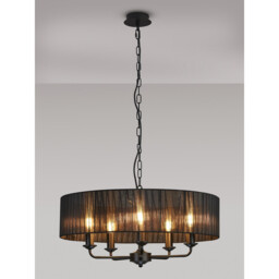 Banyan 5 Light Multi Arm Pendant With 60cm x 15cm Organza Shade Matt Black/Black - thumbnail 2
