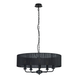 Banyan 5 Light Multi Arm Pendant With 60cm x 15cm Organza Shade Matt Black/Black - thumbnail 5