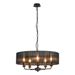 Banyan 5 Light Multi Arm Pendant With 60cm x 15cm Organza Shade Matt Black/Black - thumbnail 1
