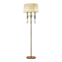 Tiffany Floor Lamp 3+3 Light E27+G9, Antique Brass With Cream Shade & Clear Crystal - thumbnail 1