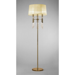 Tiffany Floor Lamp 3+3 Light E27+G9, Antique Brass With Cream Shade & Clear Crystal - thumbnail 2