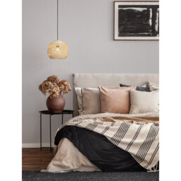 Marlo 30cm Dome Pendant Ceiling Light Natural Rattan Black Fabric Wire, Base LED E27 - thumbnail 2