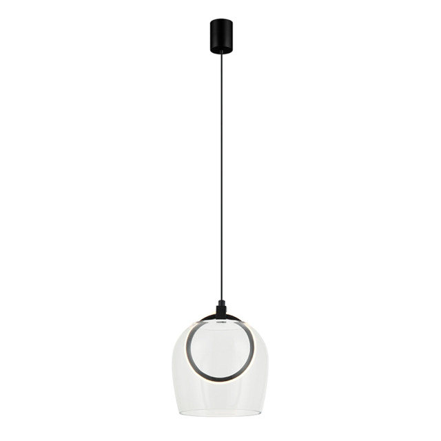 Eclipsea Dome Pendant Ceiling Light Black Matt -Clear Glass LED 3000K - image 1