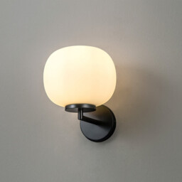 Cheektowaga Small Oval Ball Wall Lamp E27 Matt Black Base With Frosted White Glass Globe - thumbnail 3