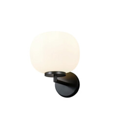 Cheektowaga Small Oval Ball Wall Lamp E27 Matt Black Base With Frosted White Glass Globe