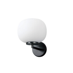 Cheektowaga Small Oval Ball Wall Lamp E27 Matt Black Base With Frosted White Glass Globe - thumbnail 5