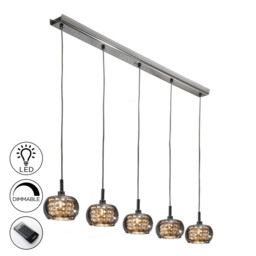 Ari 5 Light Dimmable Crystal Hanging Ceiling Pendant with Remote Control Chrome, Mirror, G9 - thumbnail 2
