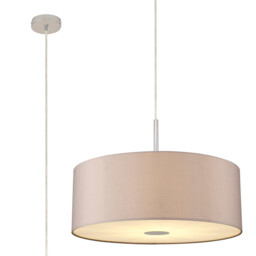 Baymont Polished Chrome E27 Single Pendant With 60cm x 22cm Faux Silk Shade, Grey/White Laminate - thumbnail 1