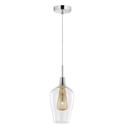 Filo 14cm Dome Pendant Ceiling Light Chrome Aluminium Clear Glass, Gold Frame LED G9 - thumbnail 1