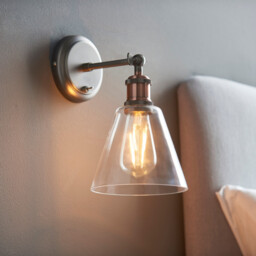 Hal Metal Wall Lamp Aged Pewter, Aged Copper Plate, Glass Shade - thumbnail 2