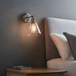 Hal Metal Wall Lamp Aged Pewter, Aged Copper Plate, Glass Shade - thumbnail 3