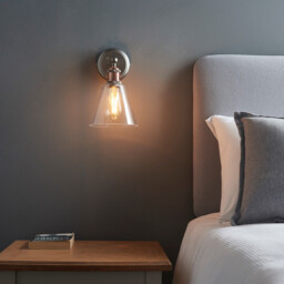 Hal Metal Wall Lamp Aged Pewter, Aged Copper Plate, Glass Shade - thumbnail 5