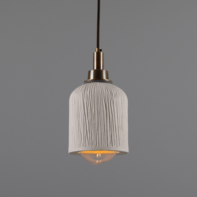 Osier Bathroom Pendant, Matte White Striped, Antique Brass, IP44 - image 1