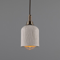 Osier Bathroom Pendant, Matte White Striped, Antique Brass, IP44 - thumbnail 1