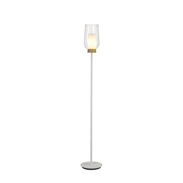 Nora Floor Lamp, 1 Light E27, White/Wood/Clear Glass With Frosted Inner - image 1