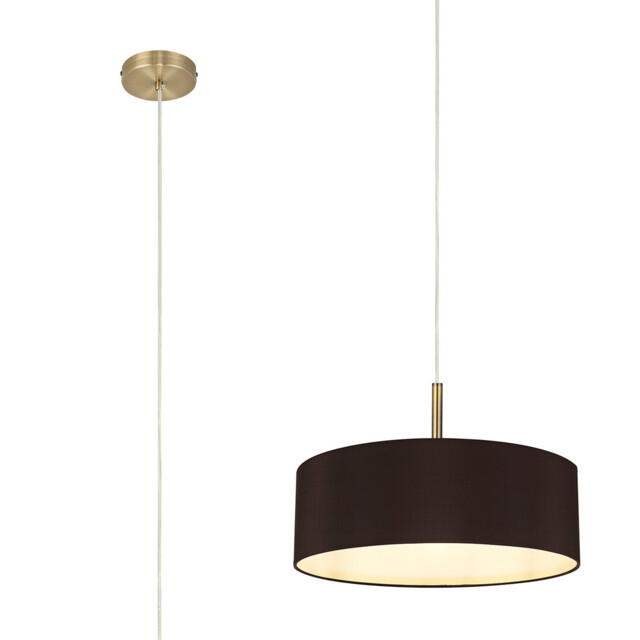 Baymont Antique Brass 3 Light E27 Single Pendant, With 45cm x 15cm Faux Silk Shade, Black - image 1