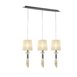 Tiffany Linear Pendant 3+3 Light E27+G9 Line, Polished Chrome With Cream Shades & Clear Crystal - thumbnail 1