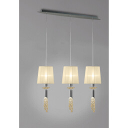 Tiffany Linear Pendant 3+3 Light E27+G9 Line, Polished Chrome With Cream Shades & Clear Crystal - thumbnail 2