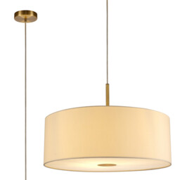 Baymont Antique Brass E27 Single Pendant With 60cm x 22cm Faux Silk Shade, Ivory Pearl/White Laminate - thumbnail 1