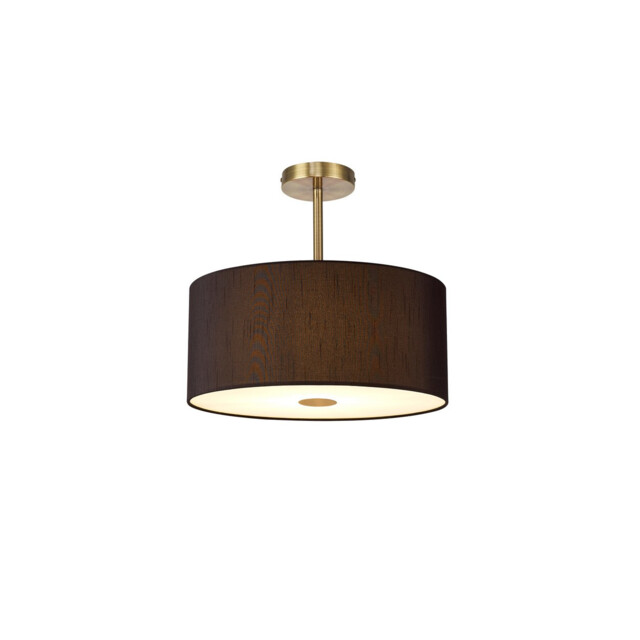 Baymont Antique Brass 5 Light E27 Semi Flush With 40cm x 18cm Faux Silk Shade, Black/White Laminate - image 1