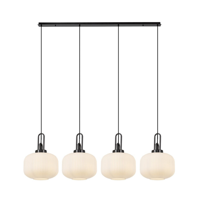 Yorktown Linear Pendant, 4 x E27, Black Chrome/Matt Black With 30cm Pumpkin Shaped Ribbed Opal Glass - image 1
