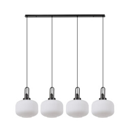 Yorktown Linear Pendant, 4 x E27, Black Chrome/Matt Black With 30cm Pumpkin Shaped Ribbed Opal Glass - thumbnail 5