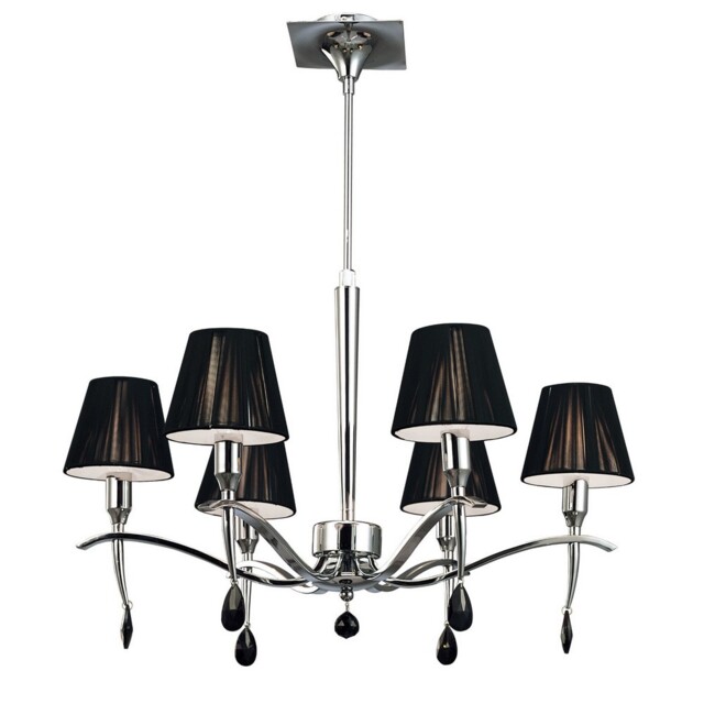 Siena Ceiling Pendant Round 6 Light E14, Polished Chrome with Black Shades And Black Crystal - image 1