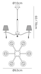 Siena Ceiling Pendant Round 6 Light E14, Polished Chrome with Black Shades And Black Crystal - thumbnail 2