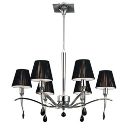 Siena Ceiling Pendant Round 6 Light E14, Polished Chrome with Black Shades And Black Crystal - thumbnail 1