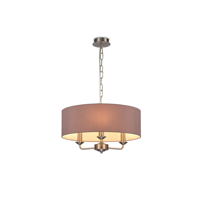 Banyan 3 Light Multi Arm Pendant, E14 Satin Nickel With 45cm x 15cm Dual Faux Silk Shade, Taupe/Halo Gold - image 1