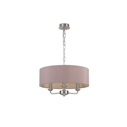 Banyan 3 Light Multi Arm Pendant, E14 Satin Nickel With 45cm x 15cm Dual Faux Silk Shade, Taupe/Halo Gold - thumbnail 5