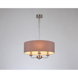 Banyan 3 Light Multi Arm Pendant, E14 Satin Nickel With 45cm x 15cm Dual Faux Silk Shade, Taupe/Halo Gold - thumbnail 2