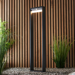 Dannah Modern Solar Powered LED Box Shaped Tall Bollard Lamp Textured Black, PIR Motion & Day Night Sensors, Warm White, IP44 - thumbnail 3