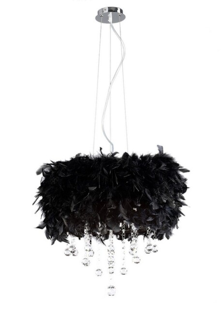 Ibis Ceiling Pendant with Black Feather Shade 3 Light Polished Chrome, Crystal - image 1