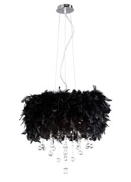 Ibis Ceiling Pendant with Black Feather Shade 3 Light Polished Chrome, Crystal - thumbnail 1