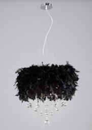 Ibis Ceiling Pendant with Black Feather Shade 3 Light Polished Chrome, Crystal - thumbnail 2