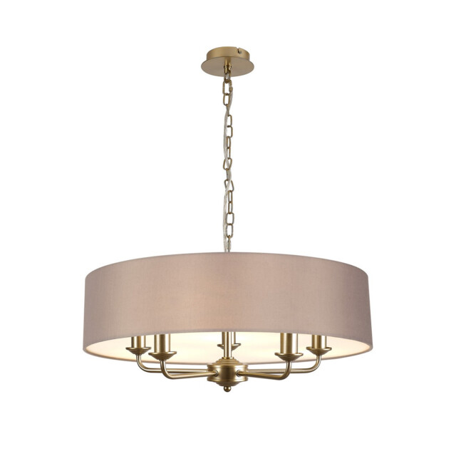Banyan 5 Light Multi Arm Pendant With 60cm x 15cm Faux Silk Fabric Shade Champagne Gold/Grey - image 1
